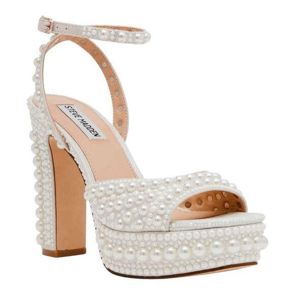 Steve Madden Womens Assured Platform Pearl White Ankle Strap Sandal Size 8 - Picture 1 of 8
